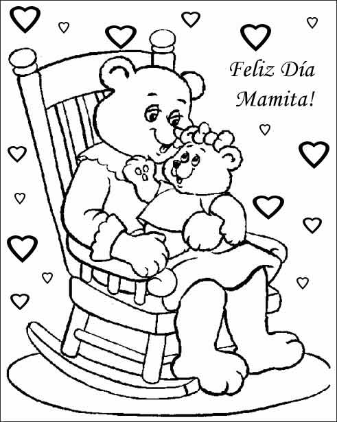 Dibujos para Colorear Dibujos para imprimir y pintar sobre el Día de  la Madre, hacé tu tarjeta para mamá en su día. Osa y osito.